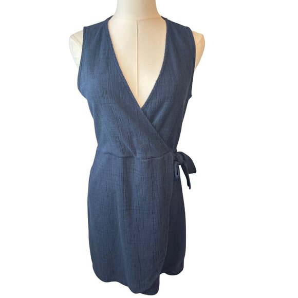 2/$30 Madewell Small Texture & Thread Navy Sleeveless Dress Tie Waist - Picture 1 of 15